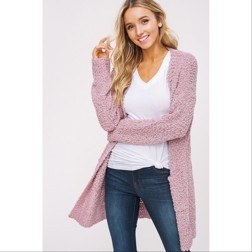 LAST ONE! Textured Open Cardigan- Mauve - Picture 3 of 3